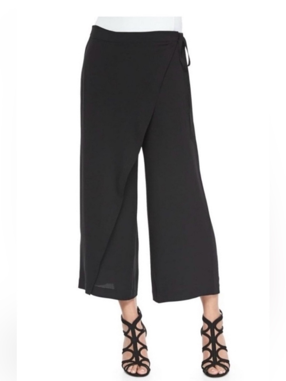 Eileen Fisher Black Wrap-Front Wide-Leg Pants